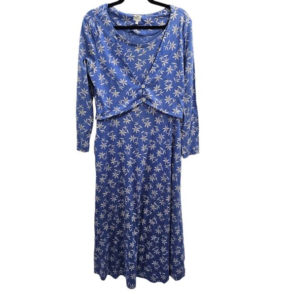 Garnet Hill Dress Blue Floral Pocket Jacket Cottage Fairy Prairie y2k Chic Soft - Picture 1 of 11